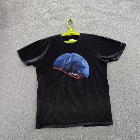 Spacex Men Shirt L Black Graphic Earth Car Starlink‎ Falcon Rockets Tee
